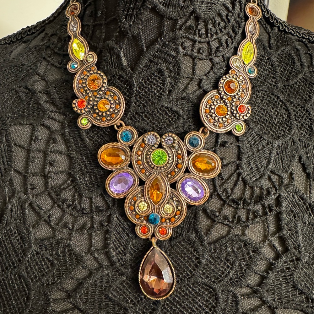 Baroque Mid Century Multicolor Statement Necklace - image 1